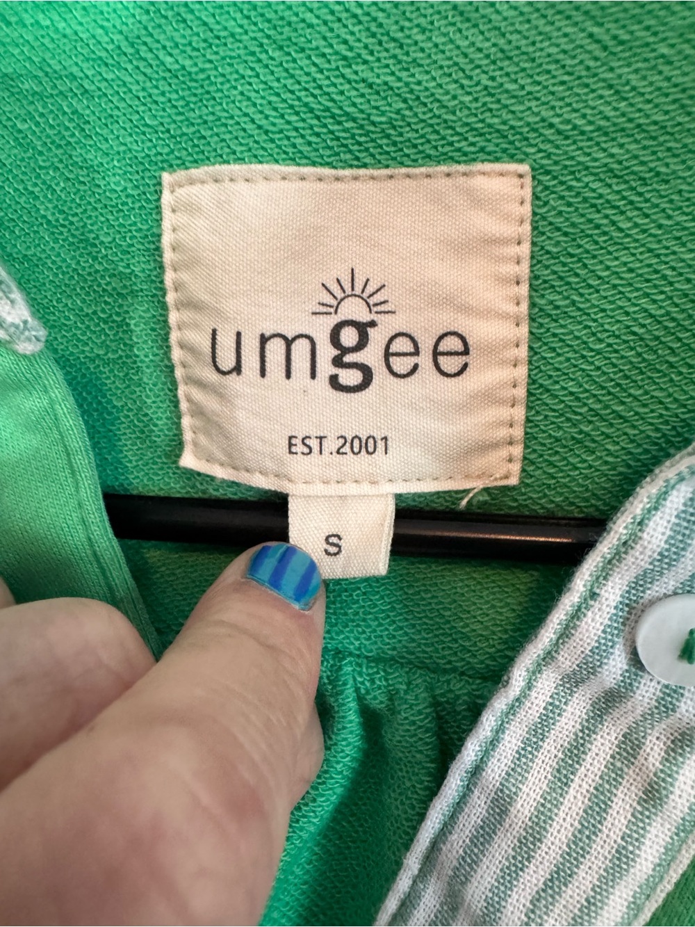 Umgee Bright Green Puff Sleeve Polo with Striped Ruffle Collar - Picture 5 of 6
